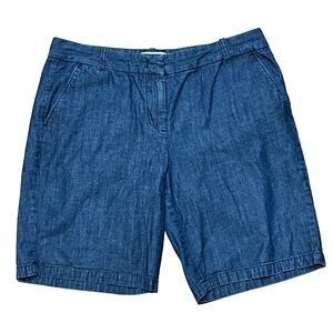 Chambray Bermuda Shorts Women's 8 J. Crew Dark Blue W33 L9 Flat Front Cotton